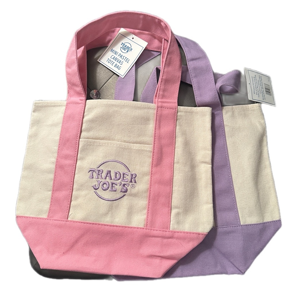 Trader Joe's Mini Canvas Tote - Pink and Lavender bundle